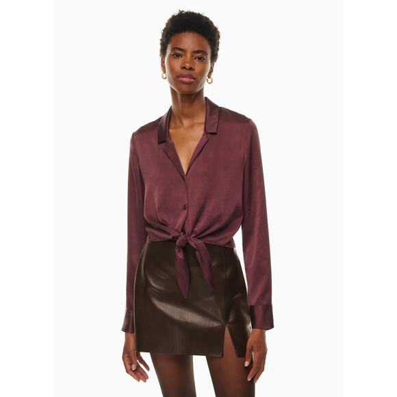 Wilfred Aritzia Satin Tie Front‎ Blouse Red Brown Small Work Career Minimal - Picture 1 of 10